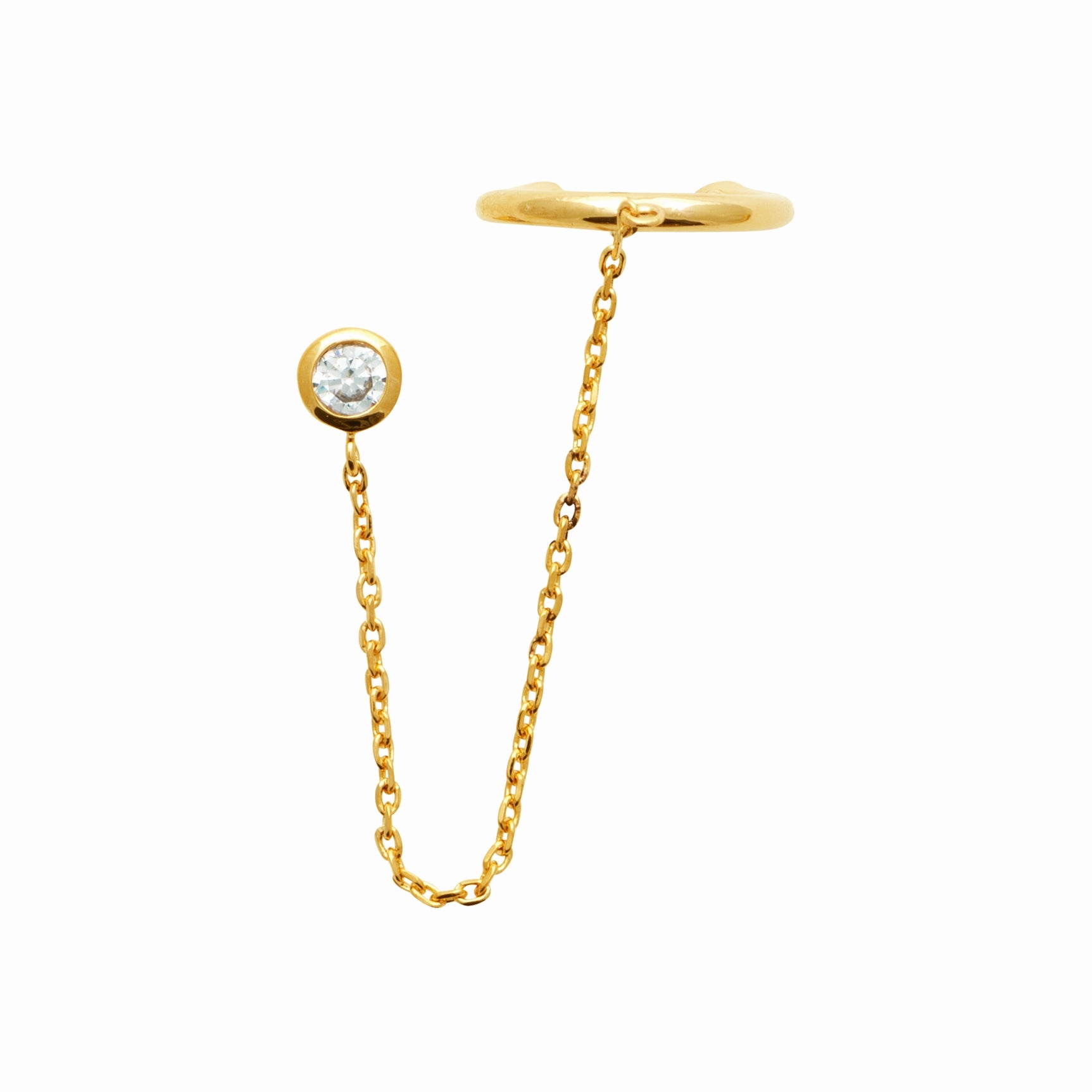 Bague d’oreille plaqué or - chaîne et zircon 