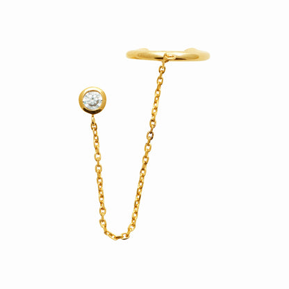 Bague d’oreille plaqué or - chaîne et zircon 