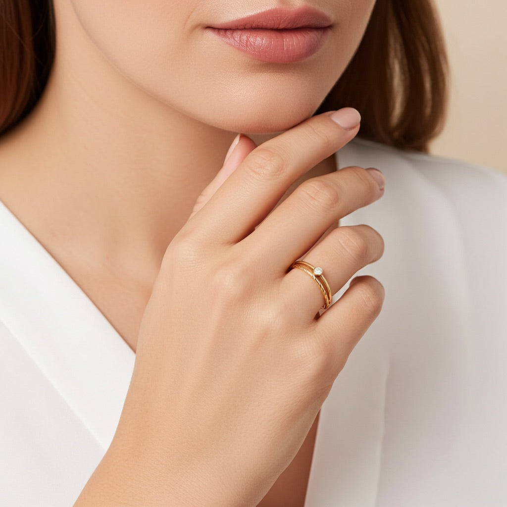 Bague double plaqué or &amp; brillant 