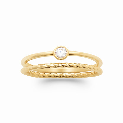 Bague double plaqué or & brillant 