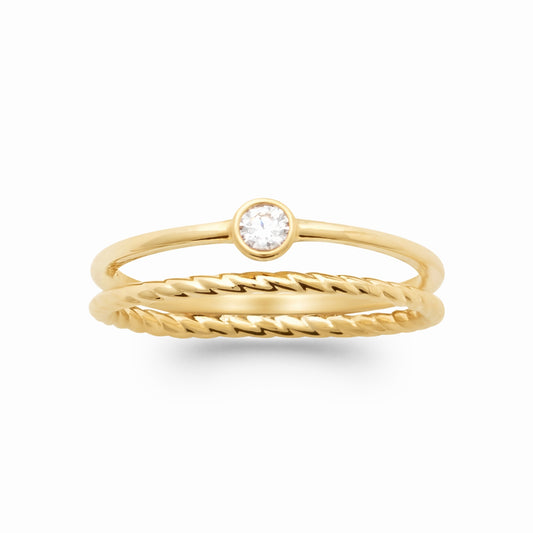 Bague double plaqué or & brillant 