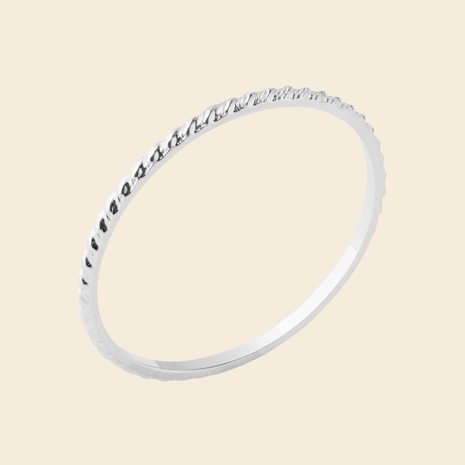Bague fine argent rhodié - torsadée 