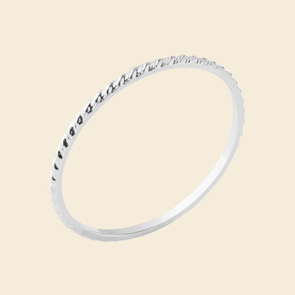 Bague fine argent rhodié - torsadée 