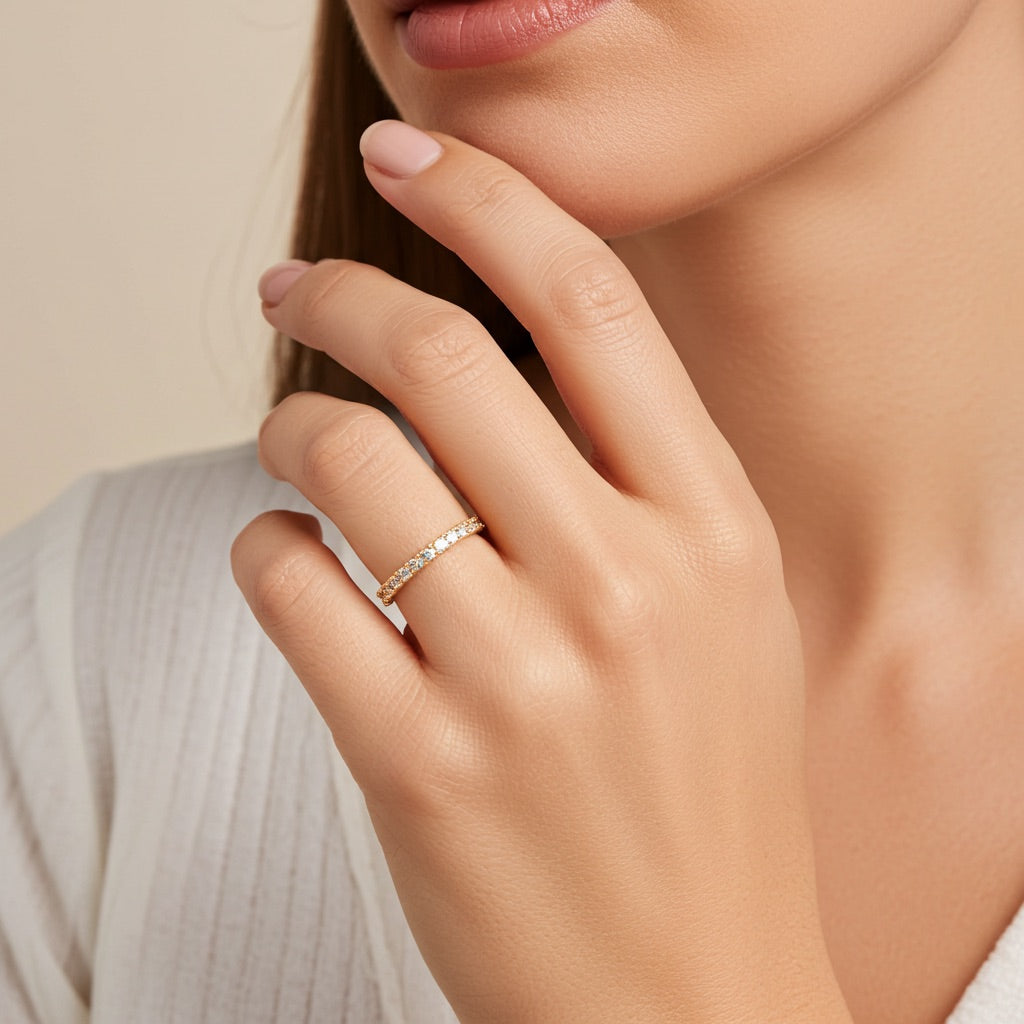 Bague fine plaqué or - brillants