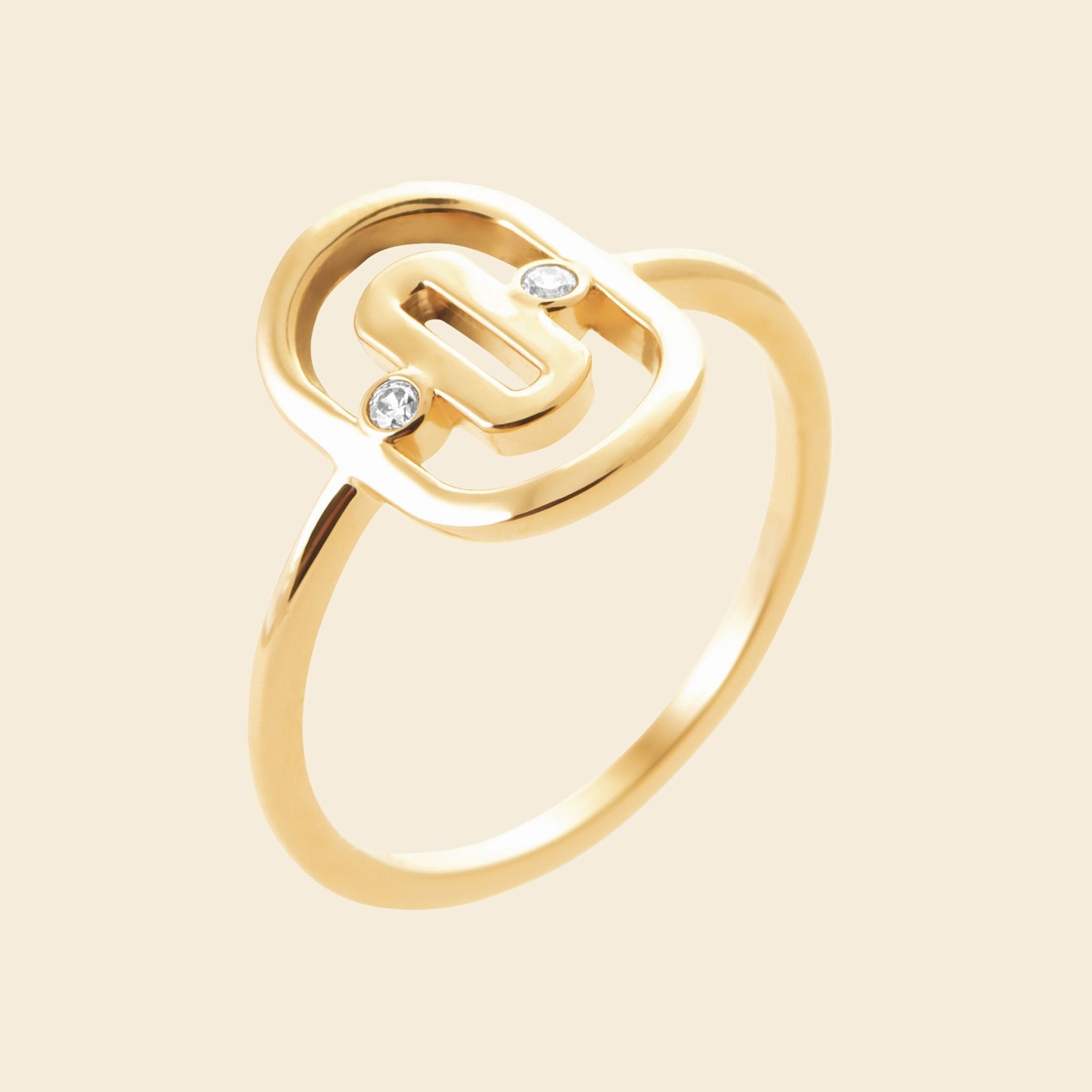 Bague graphique plaqué or - brillants 