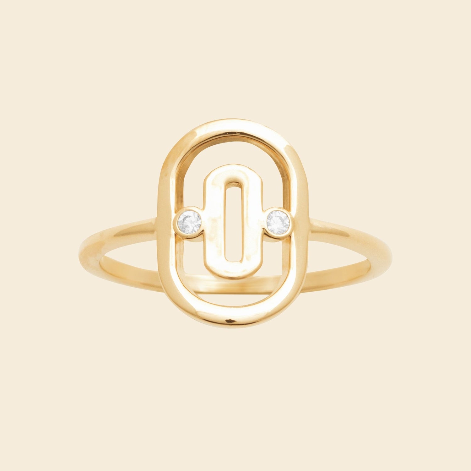 Bague graphique plaqué or - brillants 