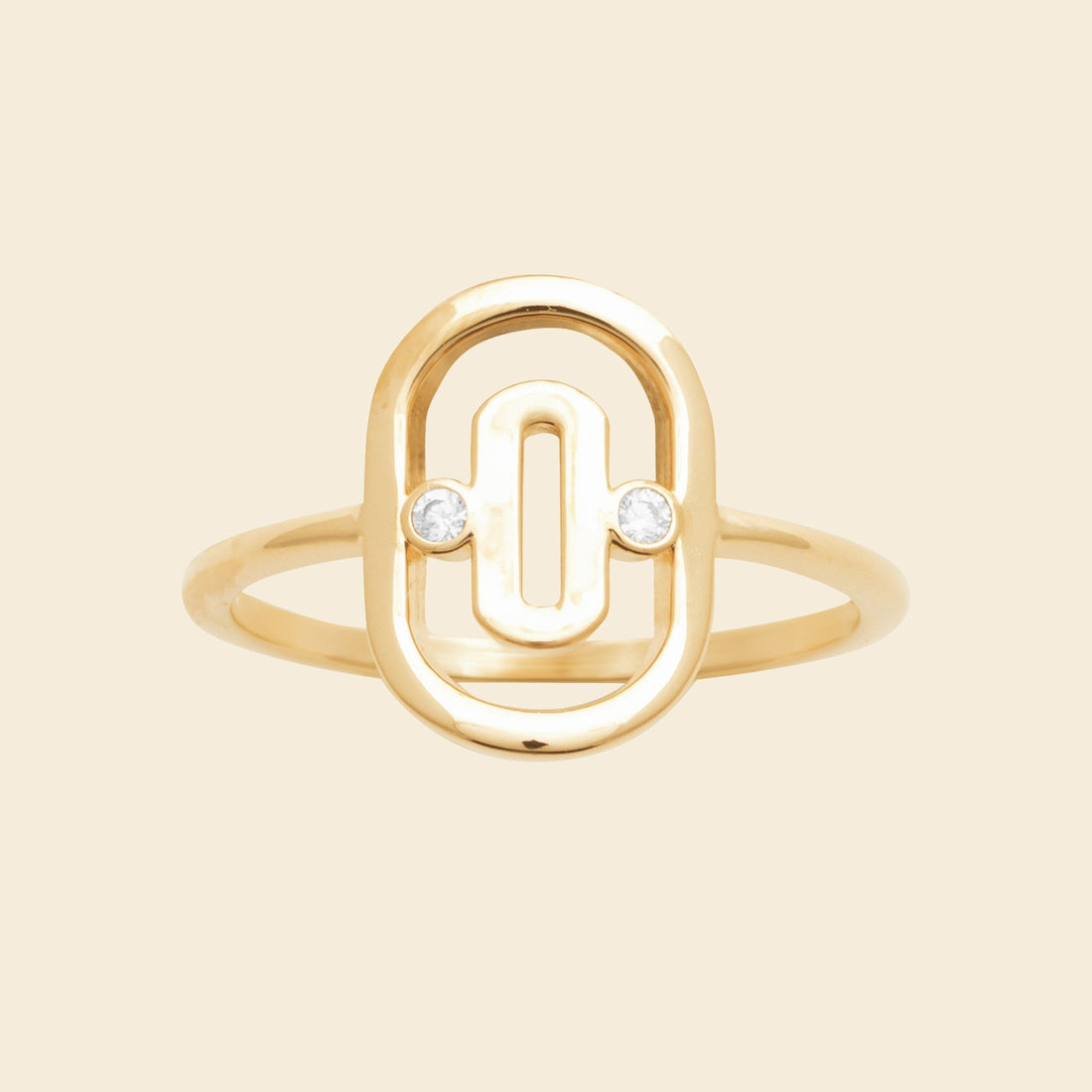 Bague graphique plaqué or - brillants 