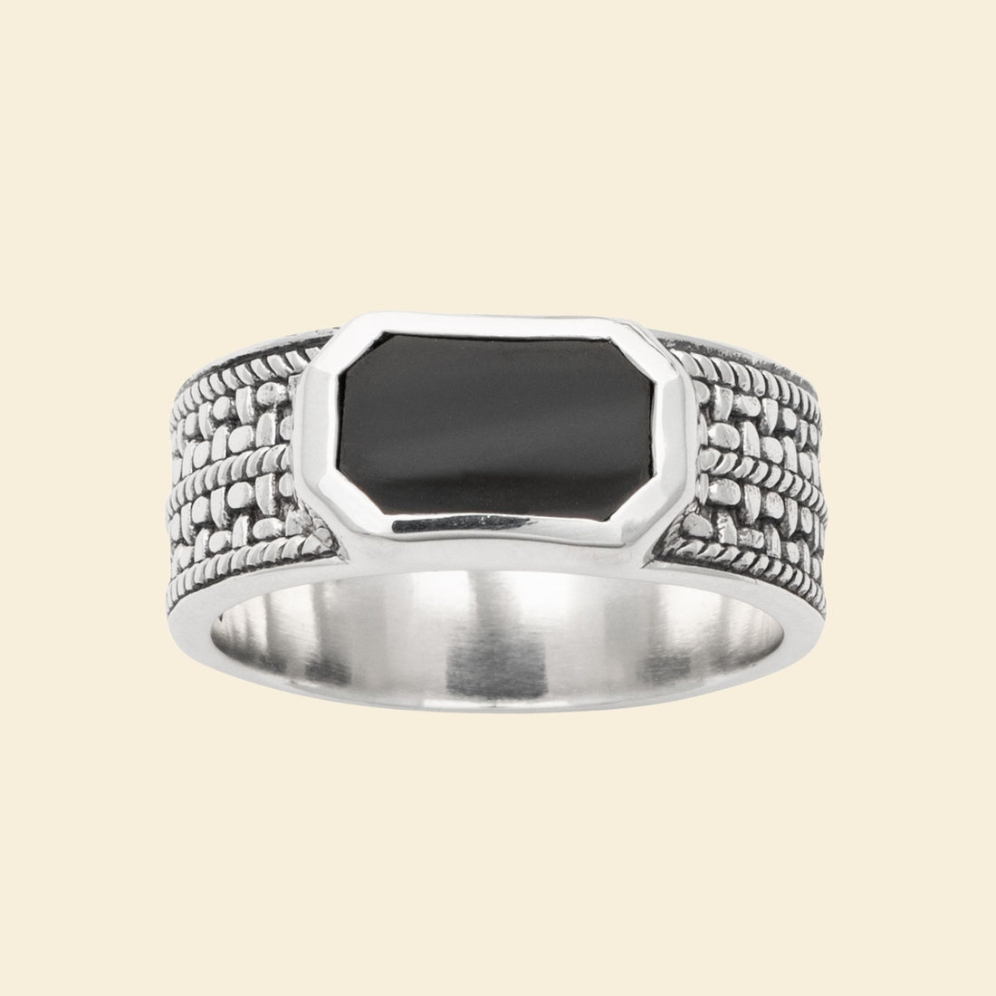 Bague homme argent - pierre naturelle agate noire 