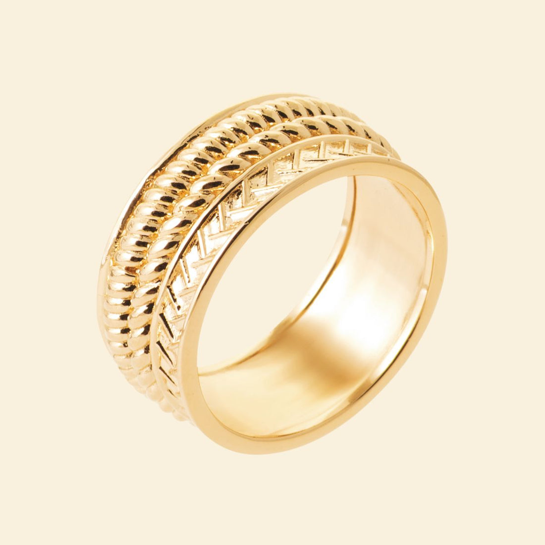 Bague large motifs tressés 9mm - plaqué or 3 microns 