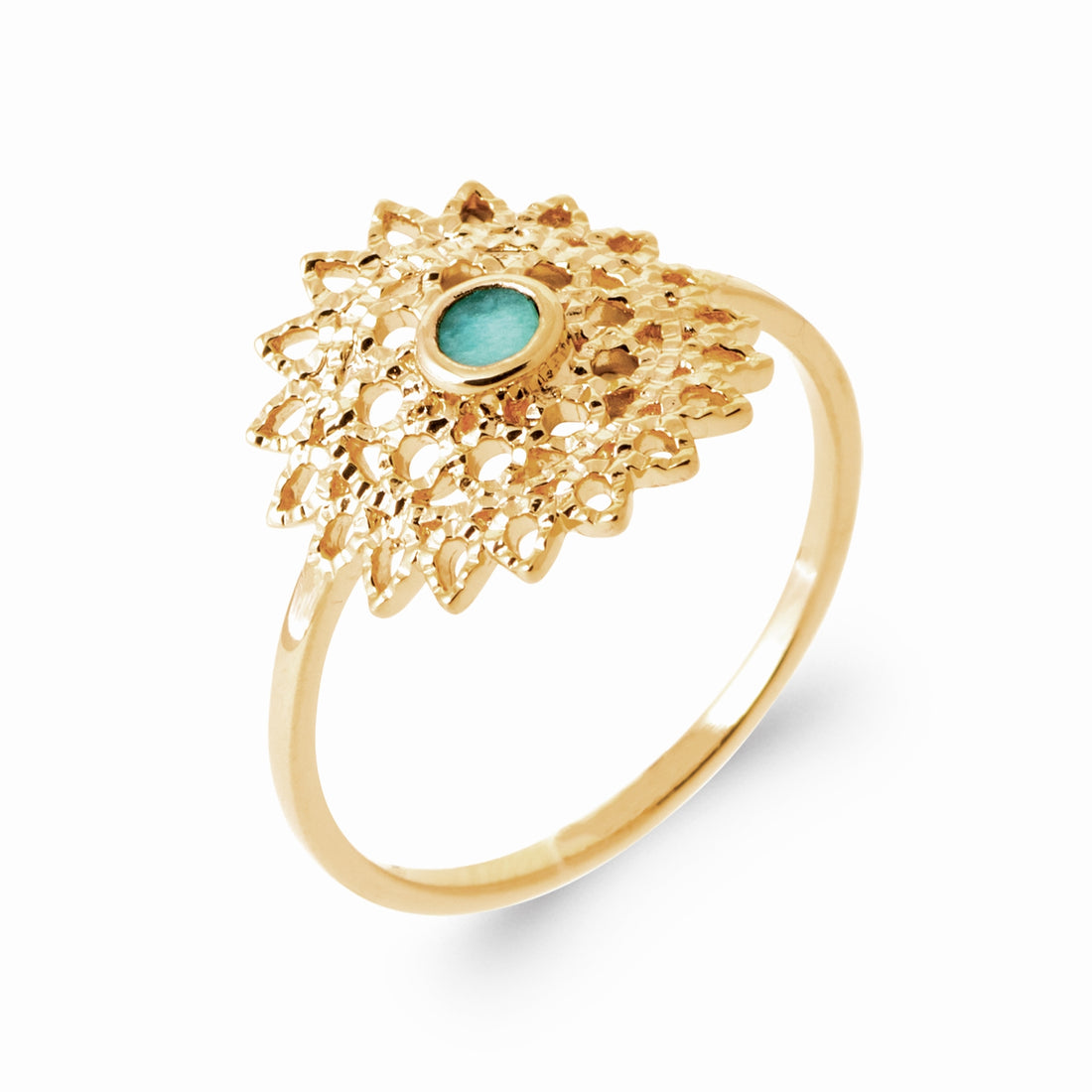 Bague mandala plaqué or - amazonite 