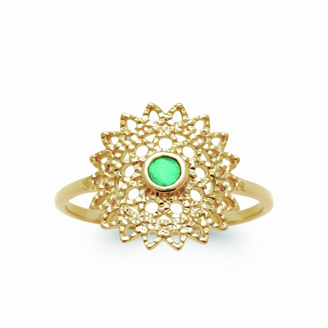 Bague mandala plaqué or - amazonite 