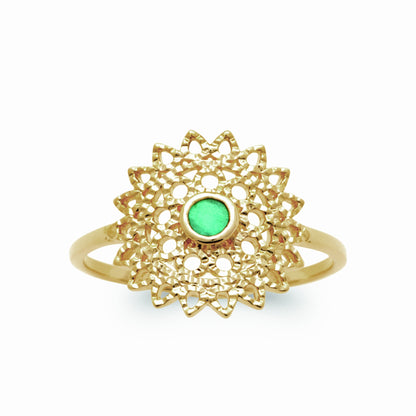 Bague mandala plaqué or - amazonite 