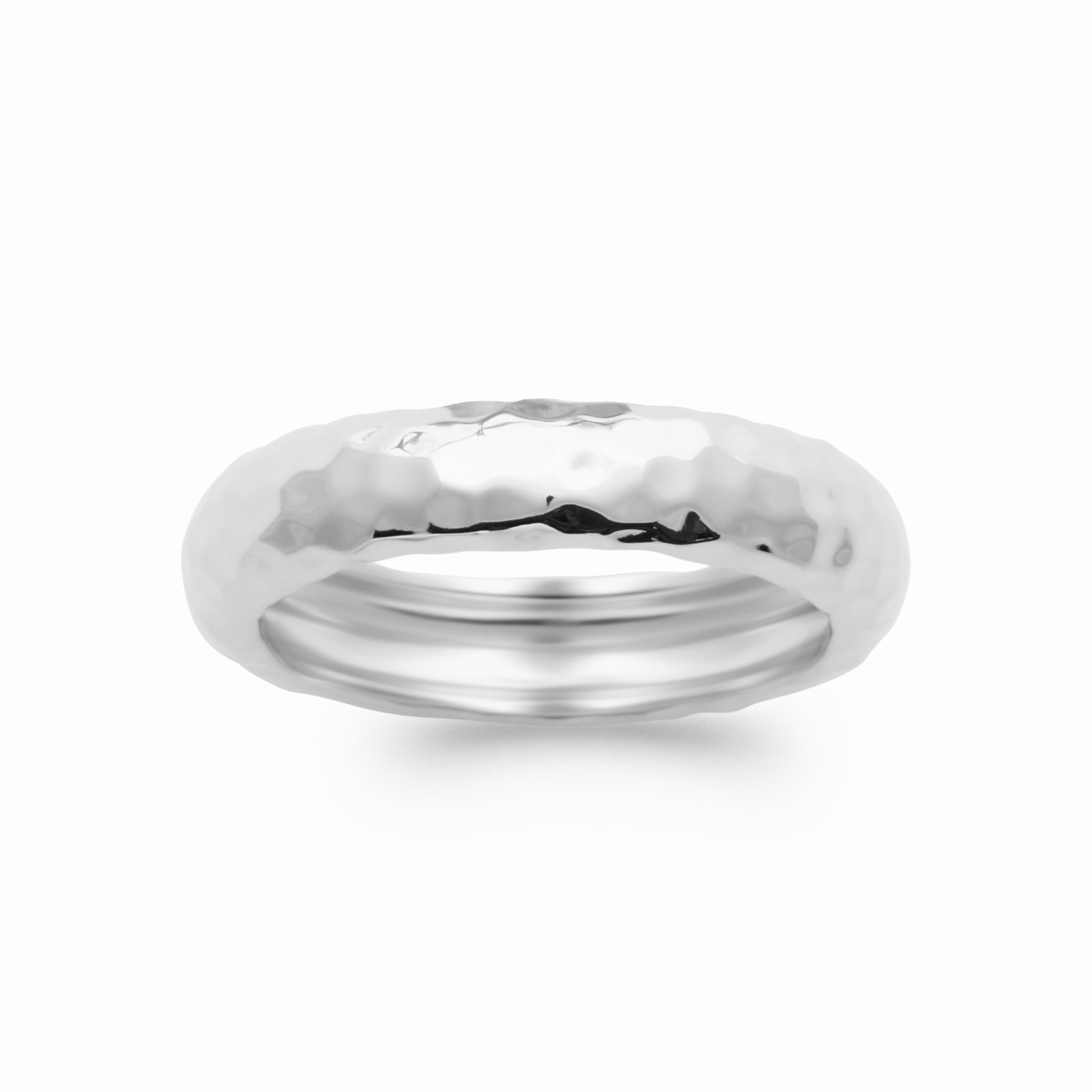 Bague martelée argent rhodié 
