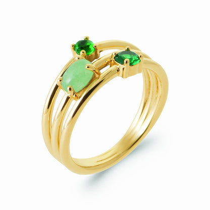 Bague multi rangs plaqué or &amp; aventurine 
