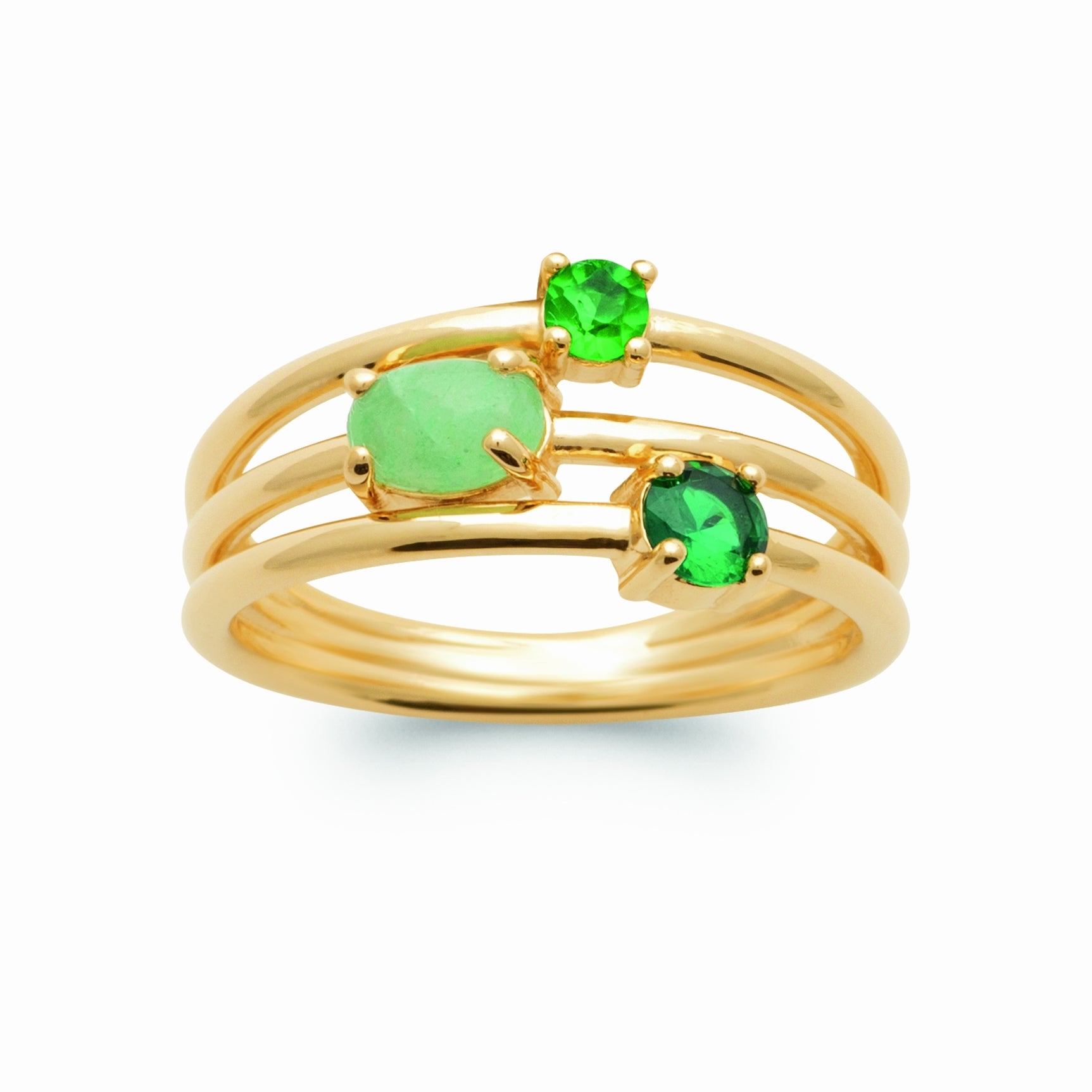 Bague multi rangs plaqué or &amp; aventurine 