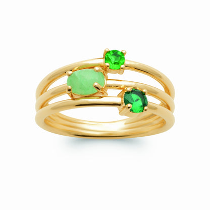 Bague multi rangs plaqué or &amp; aventurine 
