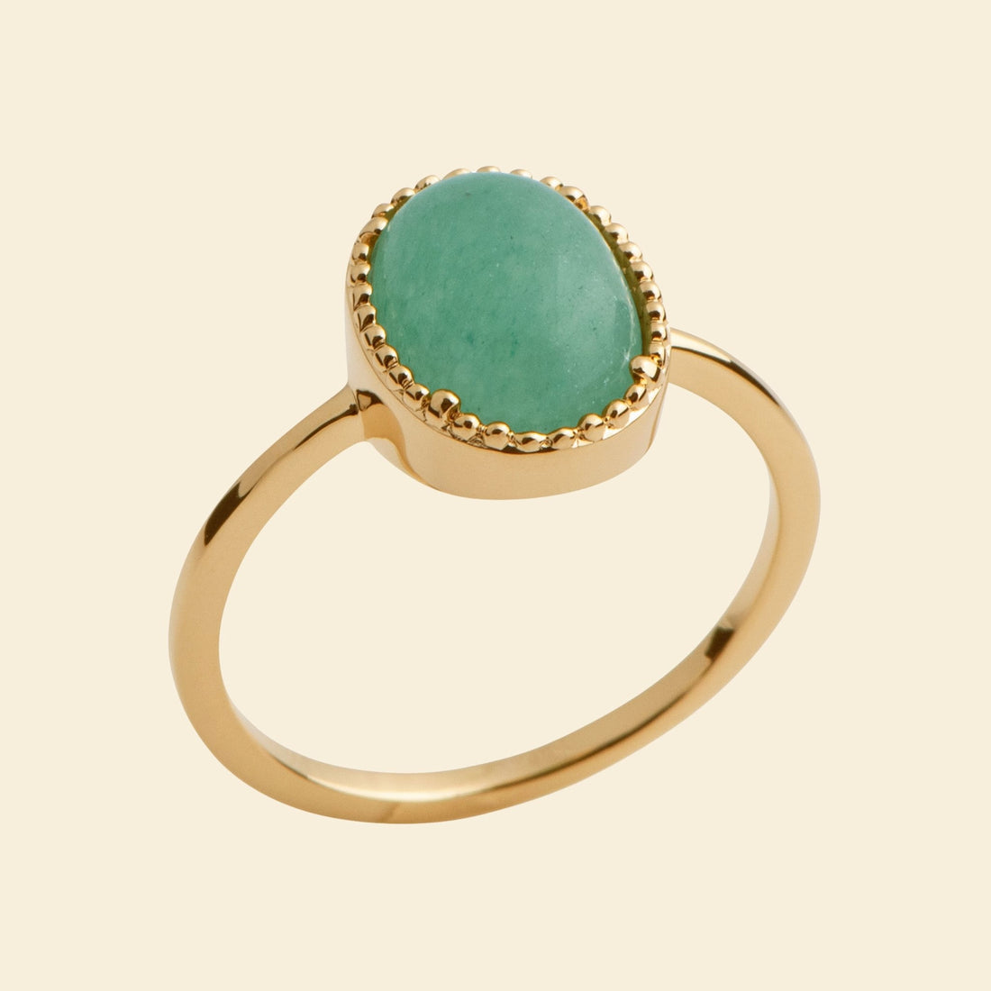 Bague ovale plaqué or - pierre naturelle aventurine 