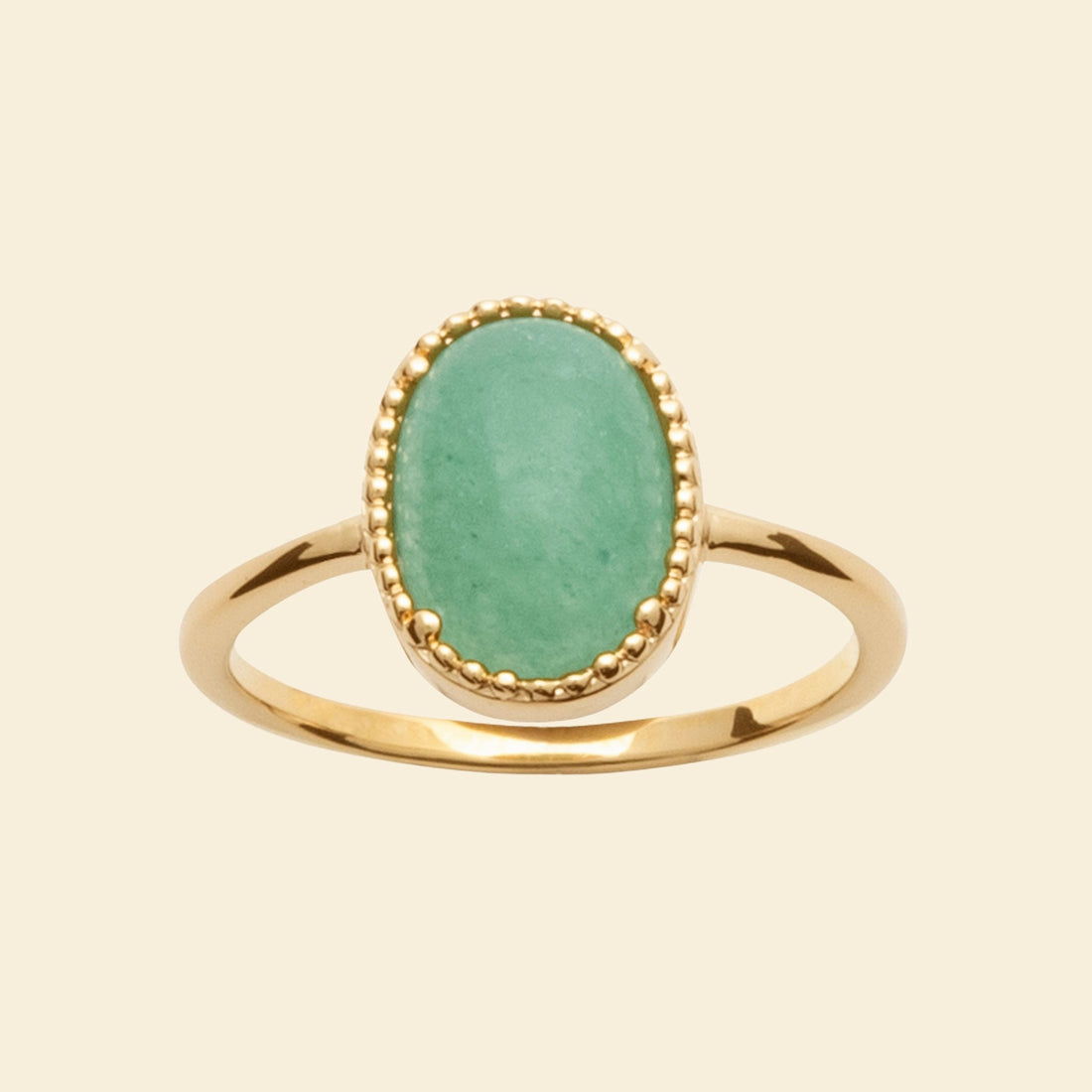 Bague ovale plaqué or - pierre naturelle aventurine 
