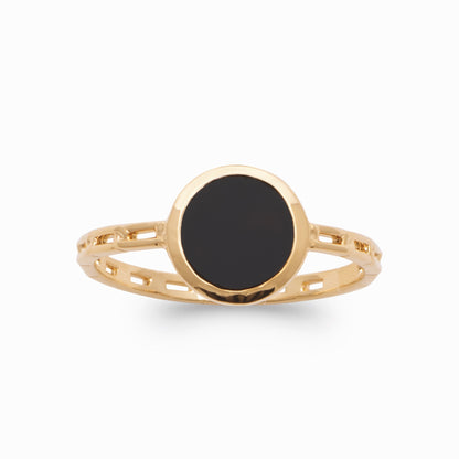 Bague plaqué or &amp; Agate noire 