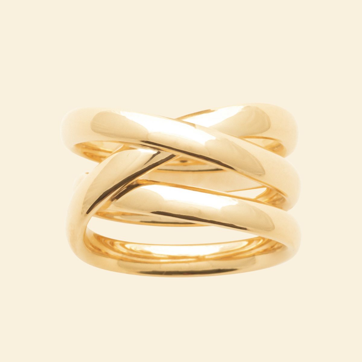 Bague plaqué or anneaux croisé - finition éclat durable 