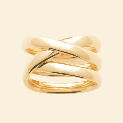 Bague plaqué or anneaux croisé - finition éclat durable 