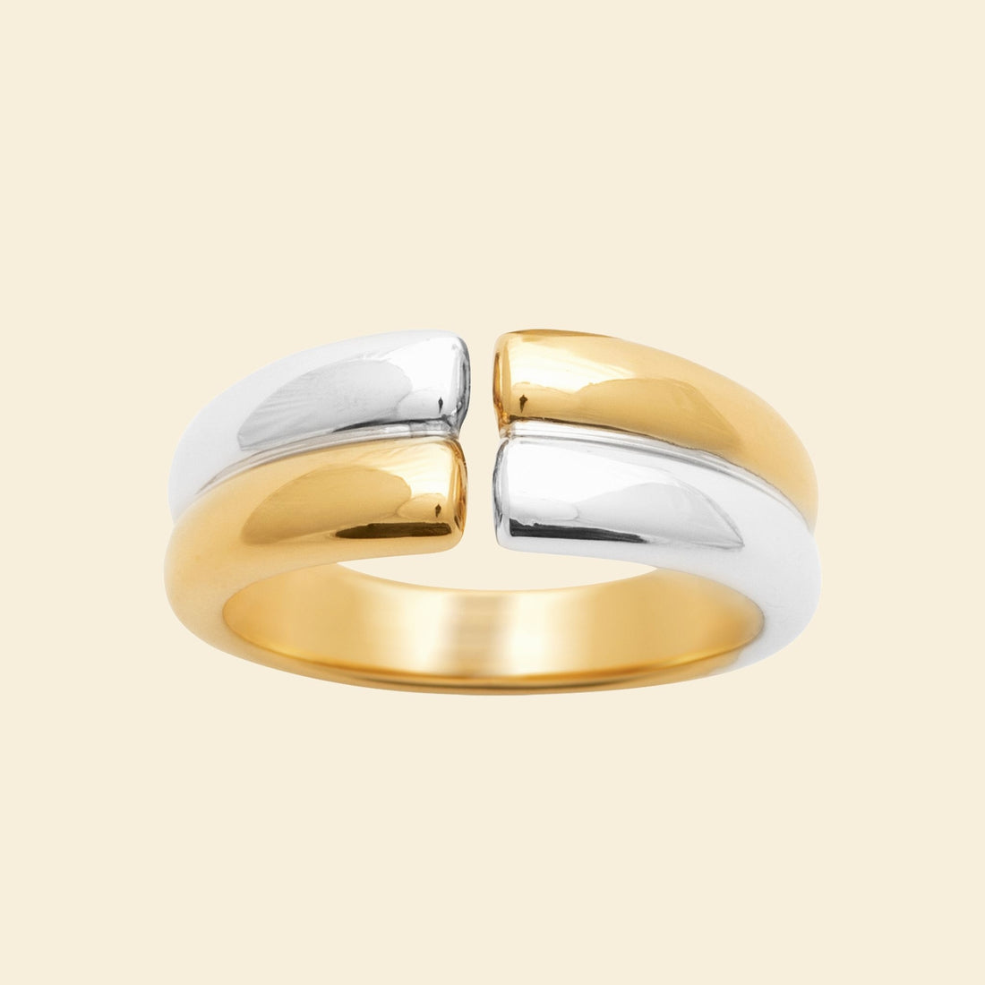 Bague plaqué or/argent duo - contraste audacieux 