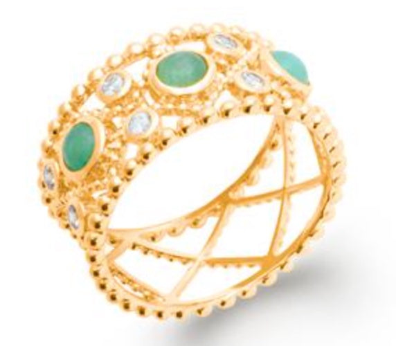 Bague plaqué or & aventurine 