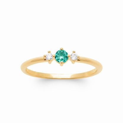 Bague plaqué or & brillant & pierre verte 