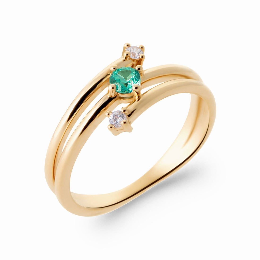 Bague plaqué or double anneau – pierre et zirconiums