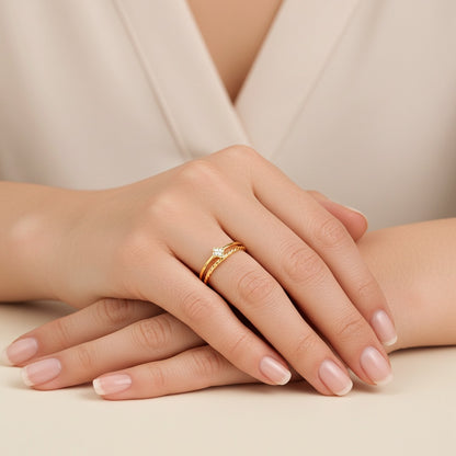 Bague plaqué or effet duo – élégance minimaliste 
