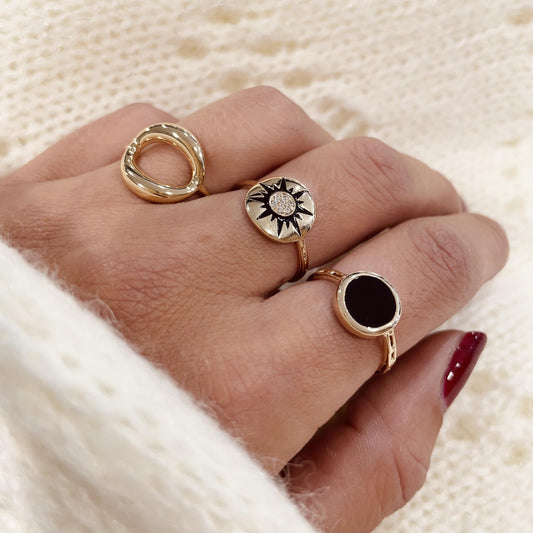 Bague plaqué or & émail noir 