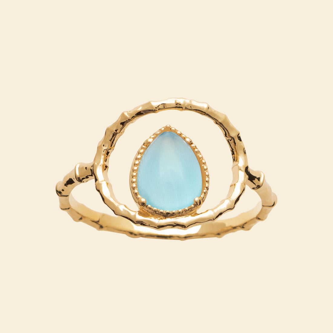Bague plaqué or goutte - pierre naturelle agate bleue 