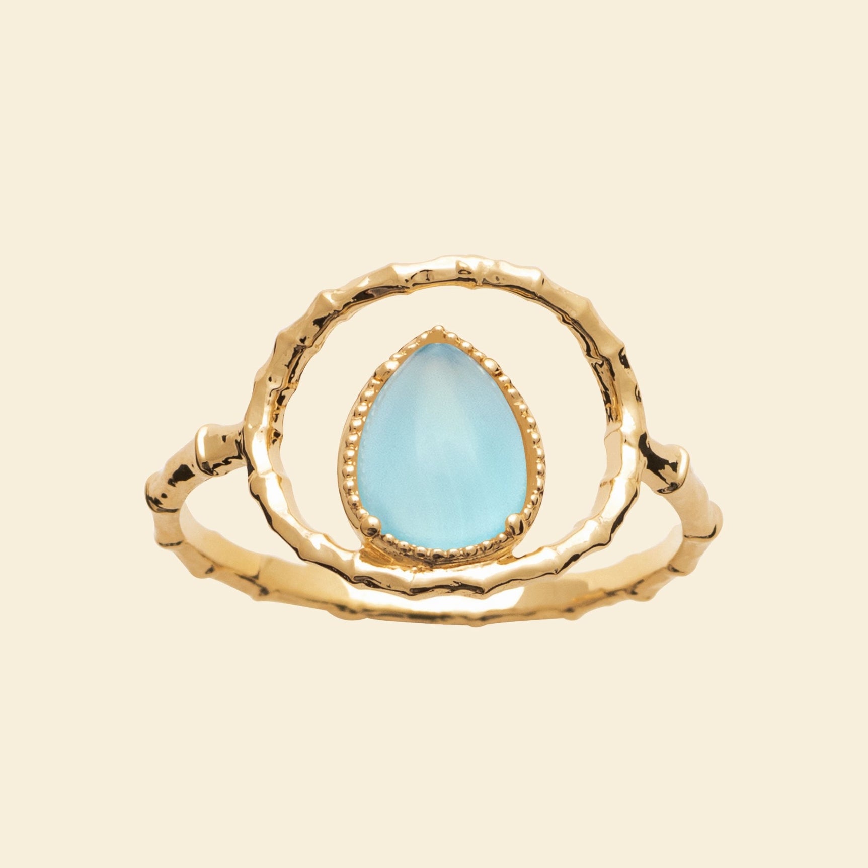 Bague plaqué or goutte - pierre naturelle agate bleue 