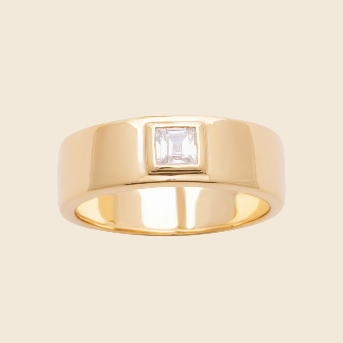 Bague plaqué or - large pierre carrée 