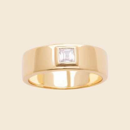 Bague plaqué or - large pierre carrée 