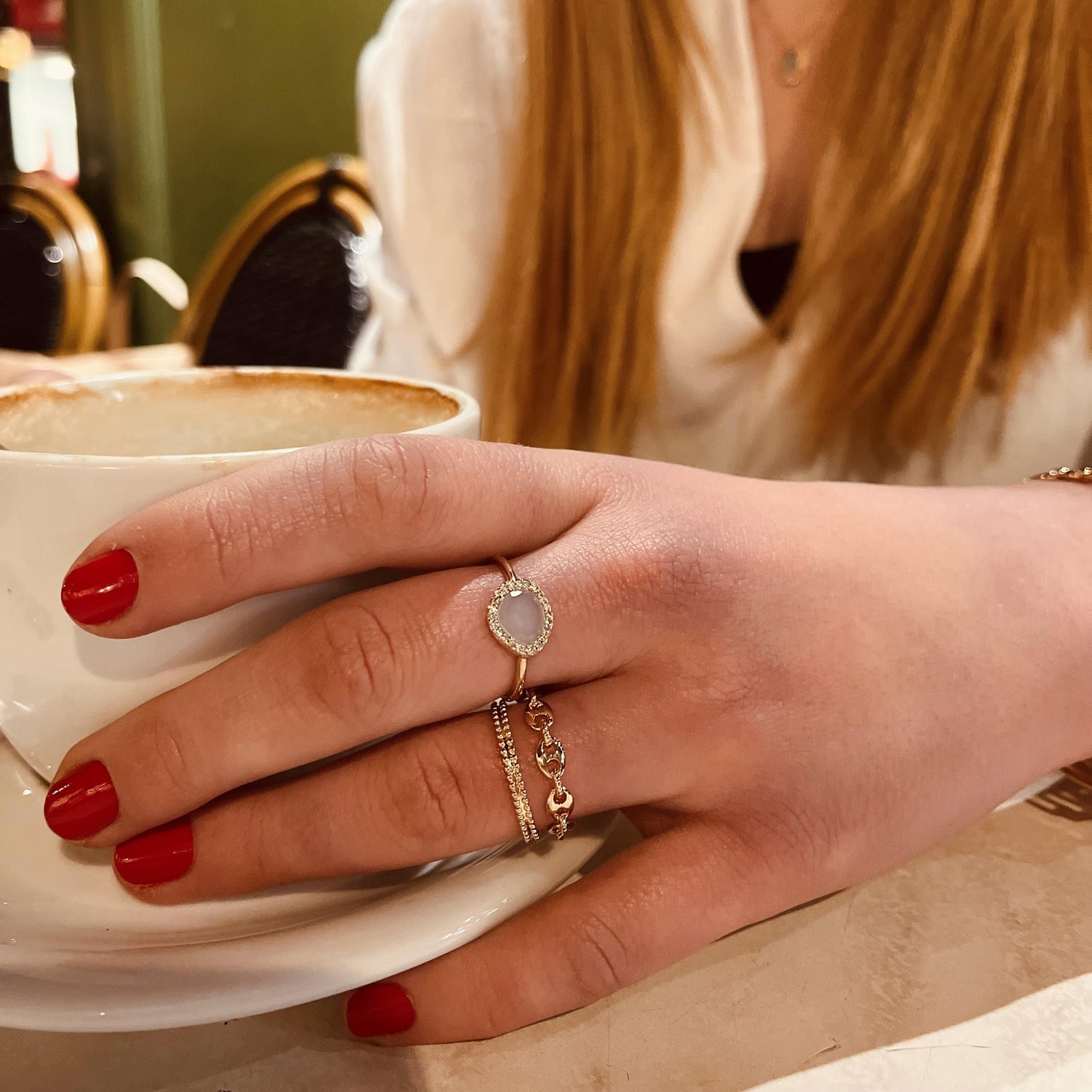 Bague plaqué or perlée 