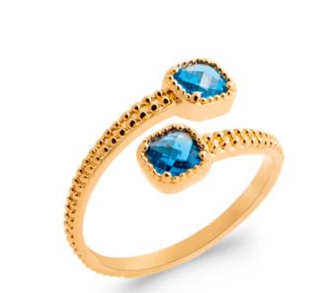 Bague plaqué or &amp; pierre de synthèse bleue 