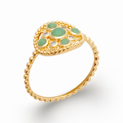 Bague ronde pavée plaqué or - pierre naturelle aventurine 