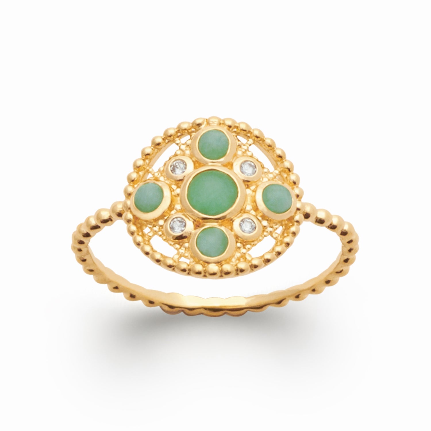 Bague ronde pavée plaqué or - pierre naturelle aventurine 
