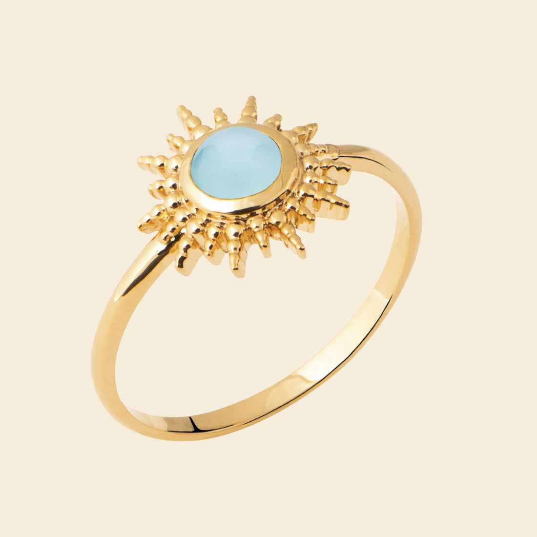 Bague soleil plaqué or - agate bleue 