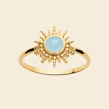 Bague soleil plaqué or - agate bleue 