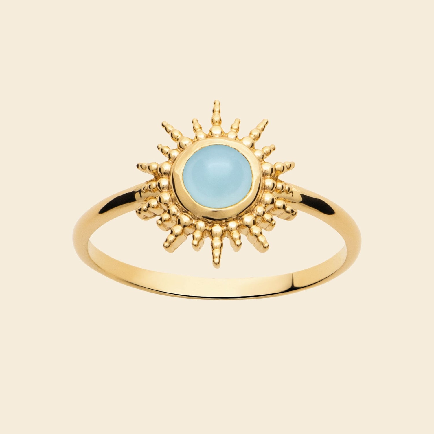Bague soleil plaqué or - agate bleue 