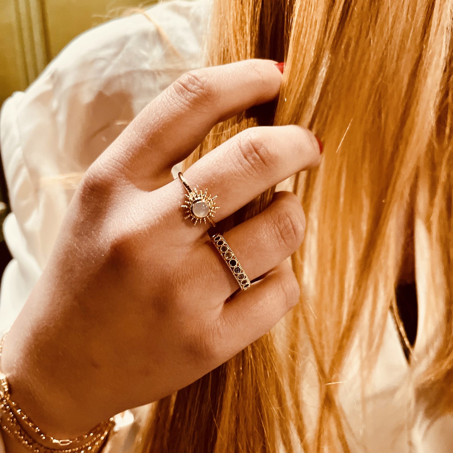 Bague soleil plaqué or - agate bleue 