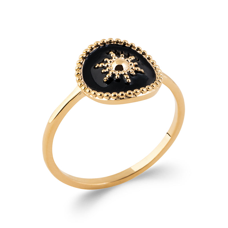 Bague soleil plaqué or &amp; émail noir 