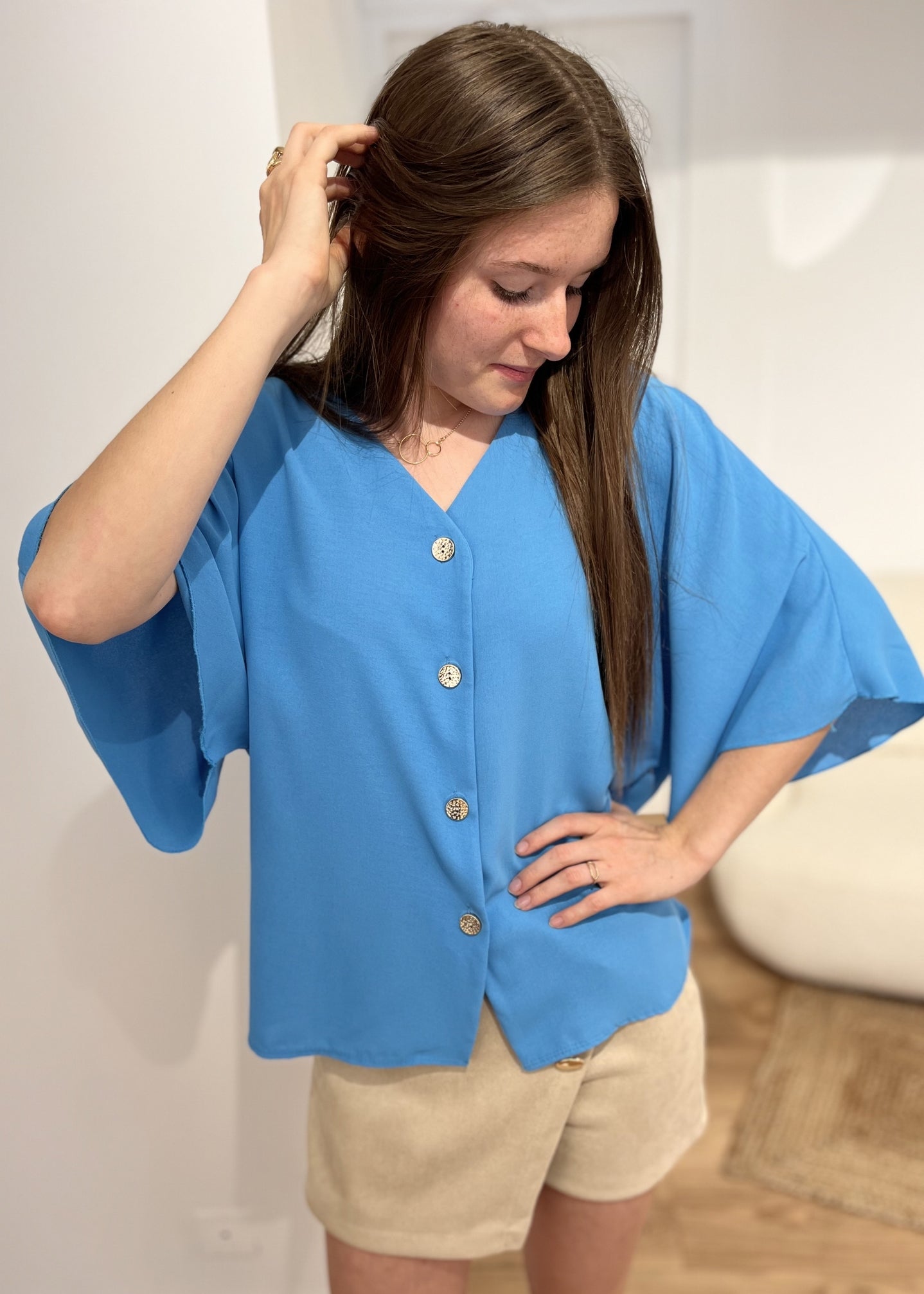 Blouse chloé Boutonnee mche courte BLEU DE FRANCE