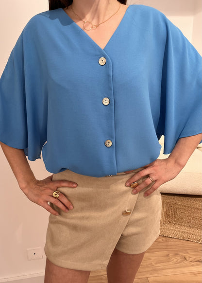 Blouse chloé Boutonnee mche courte BLEU DE FRANCE