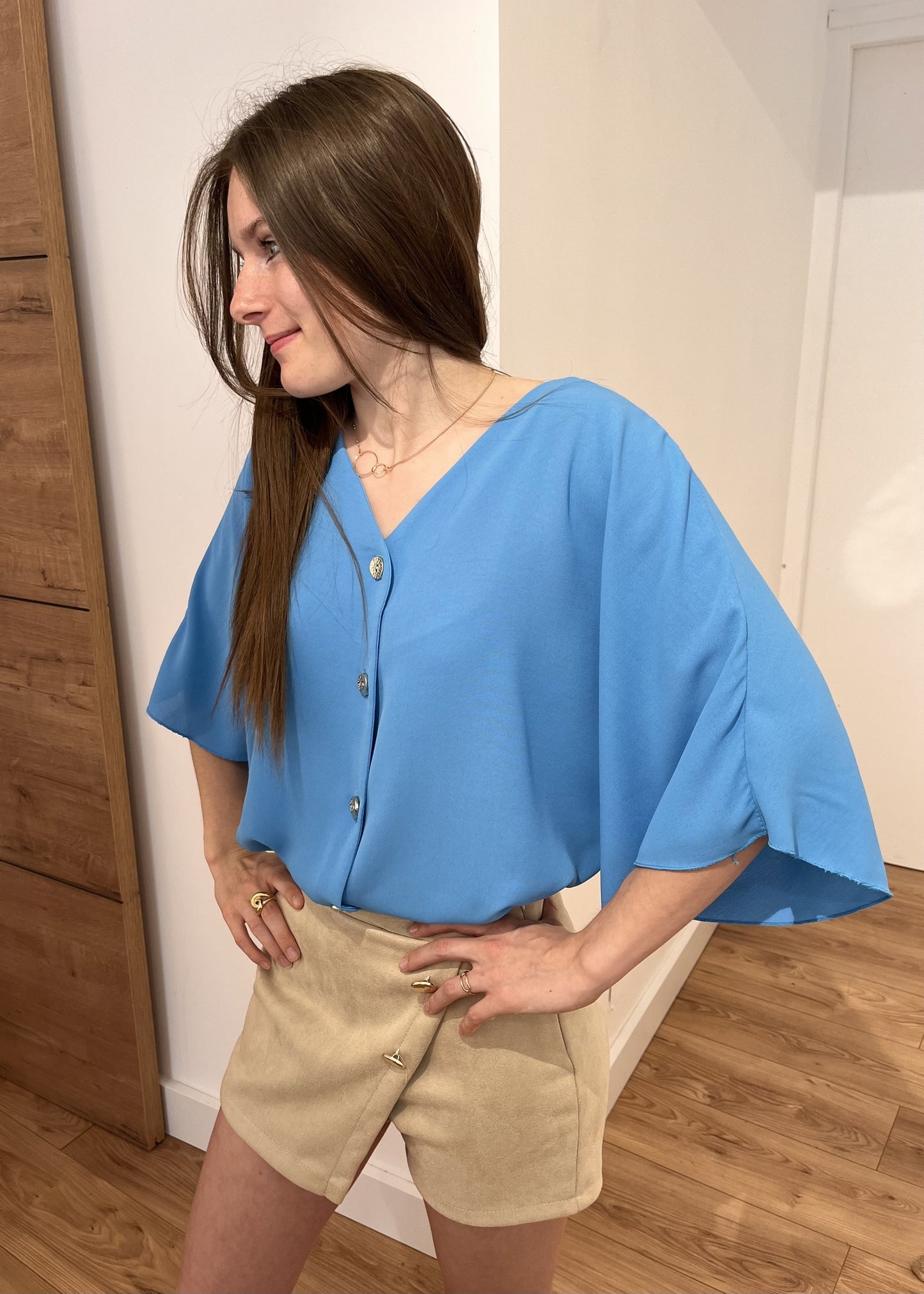 Blouse chloé Boutonnee mche courte BLEU DE FRANCE