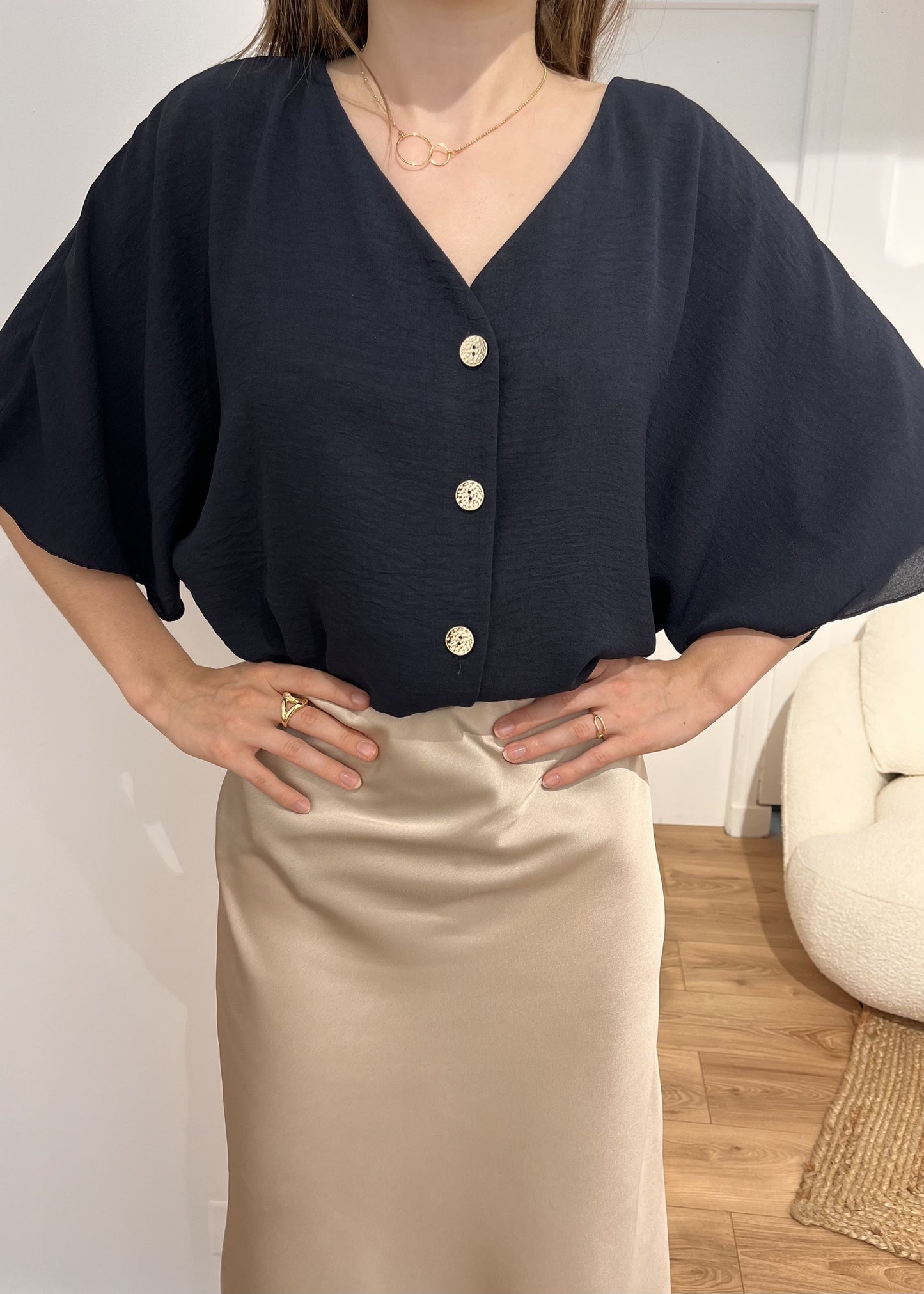 Blouse chloé Boutonnee mche courte MARINE