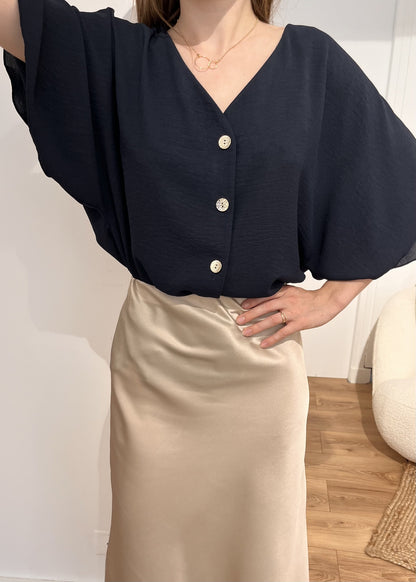Blouse chloé Boutonnee mche courte MARINE