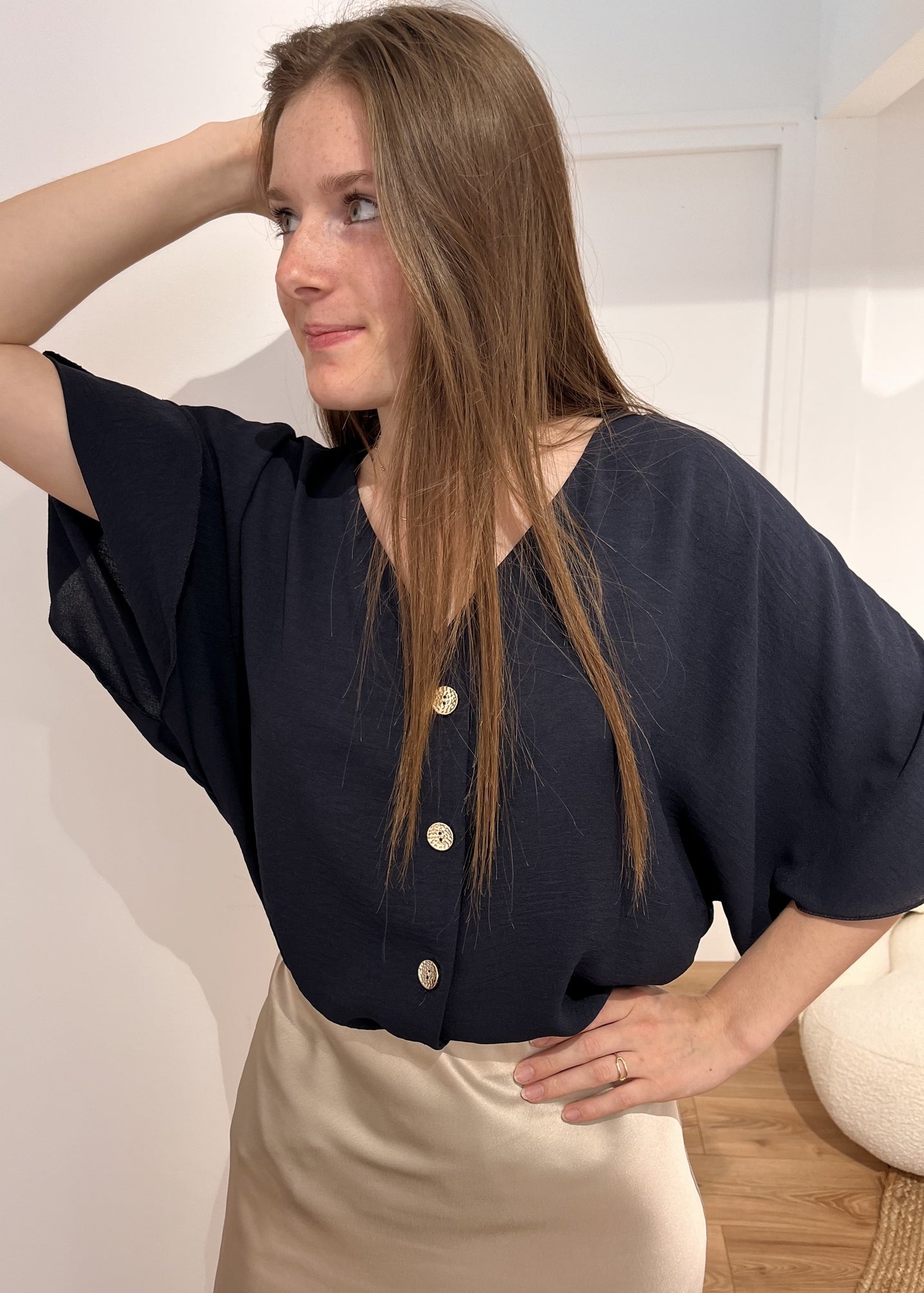 Blouse chloé Boutonnee mche courte MARINE